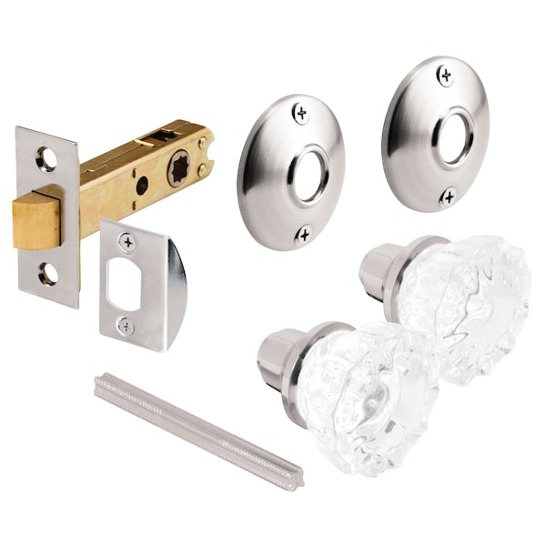 Prime-Line Passage Door Latch Set, Glass Knob with Latch Bolt Satin Nickel Finish, Vintage - E 28325