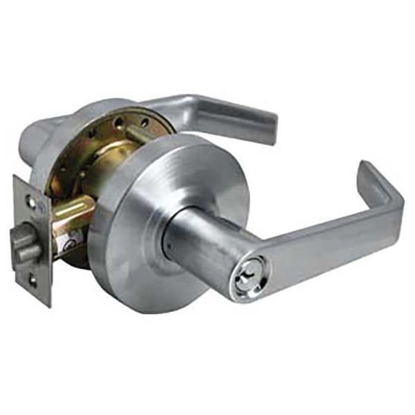 Tell Grade 2 Cylindrical Lock, Entry, Lever, Satin Chrome, 2-3/8 Inch Backset, Conventional Cylinder - L2053-8-26D