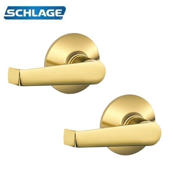 Schlage Accent Passage Door Lever Set Polished Brass Finish Reversible - SCH-F10-ELA605-RV