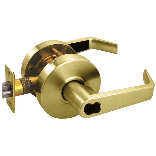 Arrow Lock Grade 2 Turn-Pushbutton Entrance Cylindrical Lock, Sierra Lever, SFIC Less Core, Satin Brass Finish,  - RL11-SR-04-IC