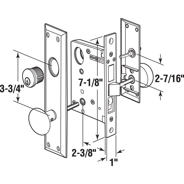 Prime-Line Mortise Lock Set, Satin Nickel, Left Hand, 2-1/2 in. Backset, Surface Single Pack - SE 27590