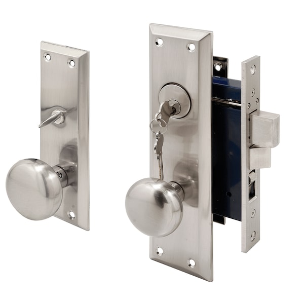 Prime-Line Mortise Lock Set, Satin Nickel, Left Hand, 2-1/2 in. Backset, Surface Single Pack - SE 27590