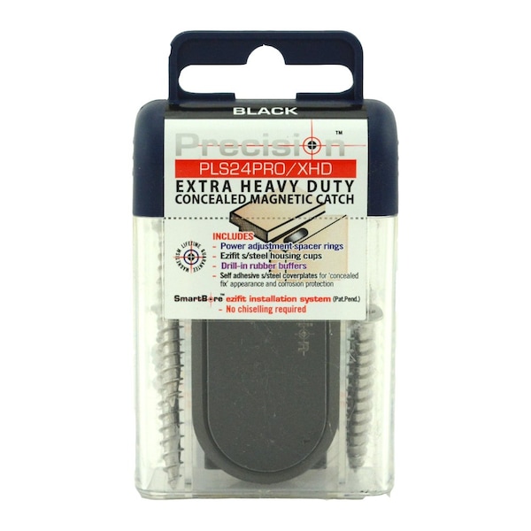 Precision Lock Heavy Duty Concealed Magnetic Catch with Adjustable Strength Black Finish - PLS24PROXHD-BLK