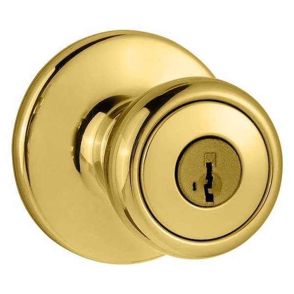 Kwikset Tylo Knob Entry Door Lock SmartKey with New Chassis with 6AL Latch, RCS Strike Bright Brass Finish - 400T-3S