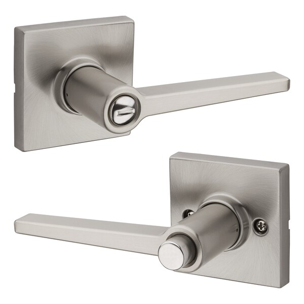 Safelock Daylon Lever with Square Rose Privacy Lock with RCAL Latch and RCS Strike Satin Nickel Finish - SL4000DALSQT-15