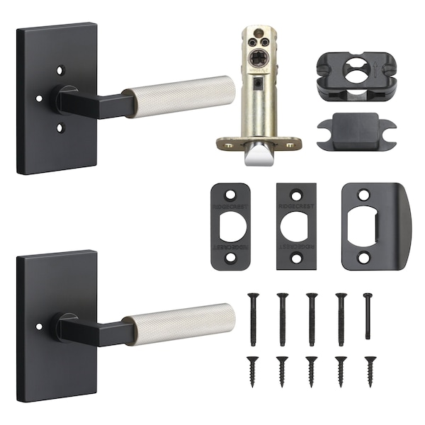 Sure-Loc Hardware Sure-Loc Hardware Levanto Privacy Rosette, Flat Black, Knurled Grip in Nickel - LV102 FBL GRIP-KN NI