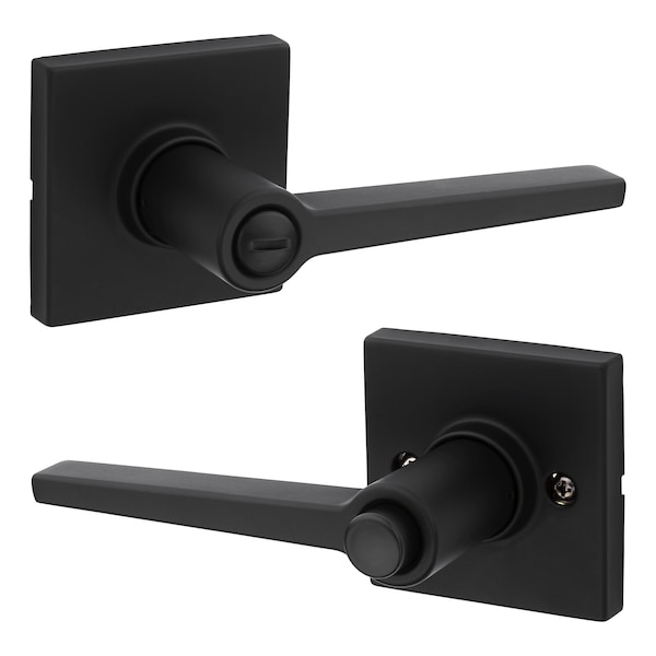 Safelock Daylon Lever with Square Rose Privacy Lock with RCAL Latch and RCS Strike Matte Black Finish - SL4000DALSQT-514