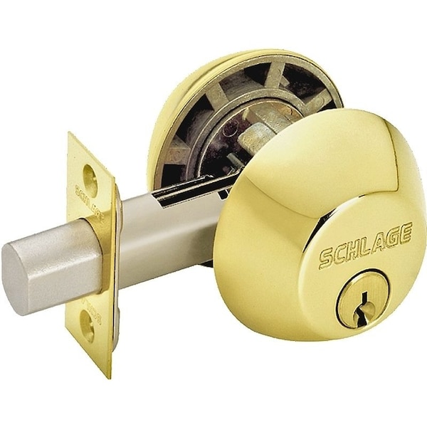 Schlage Entry Deadbolt, 1 Grade, Keyed Alike Key, Metal, Polished Brass, 238 x 234 in Backset, C - B62N605