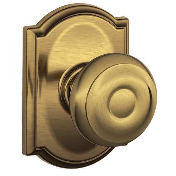 Schlage Antique Brass Passage Knob Lockset, Georgian/Camelot - F10 GEO 609 CAM