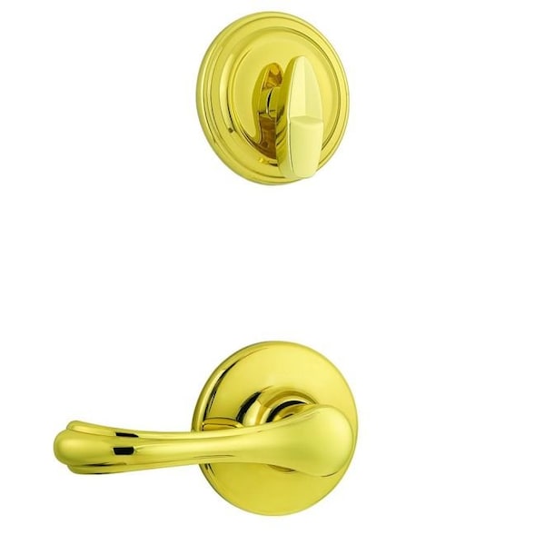 Kwikset Dorian Lever Interior Single Cylinder Handleset Trim, Bright Polished Brass - 604DNL-3