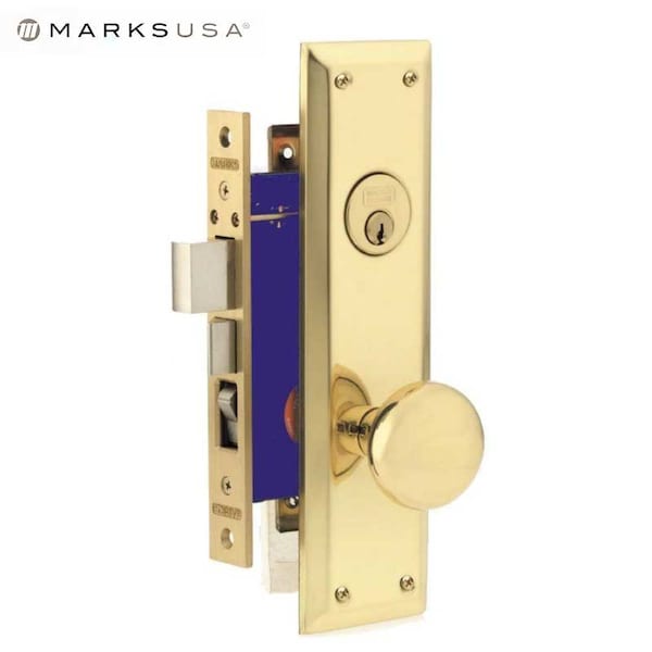 Marks Marks: METRO MORTISE ENTRANCE KNOB LOCKSET - ENTRANCE - 1-1/4 X 8 - POLISHED BRASS - RIGHT HAND - MRK-71A-3-RH