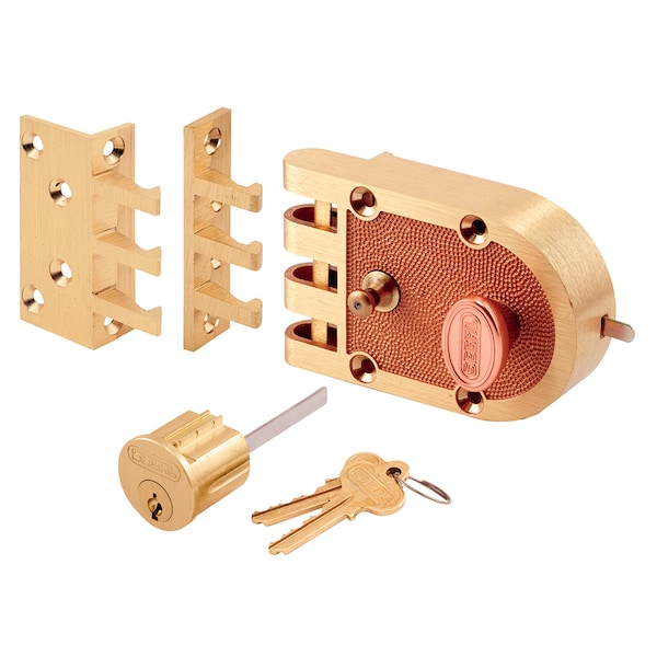 Prime-Line Single Cylinder Deadbolt Brass Slam Lock with Flat and Angle Strikes Single Pack - SE 14326
