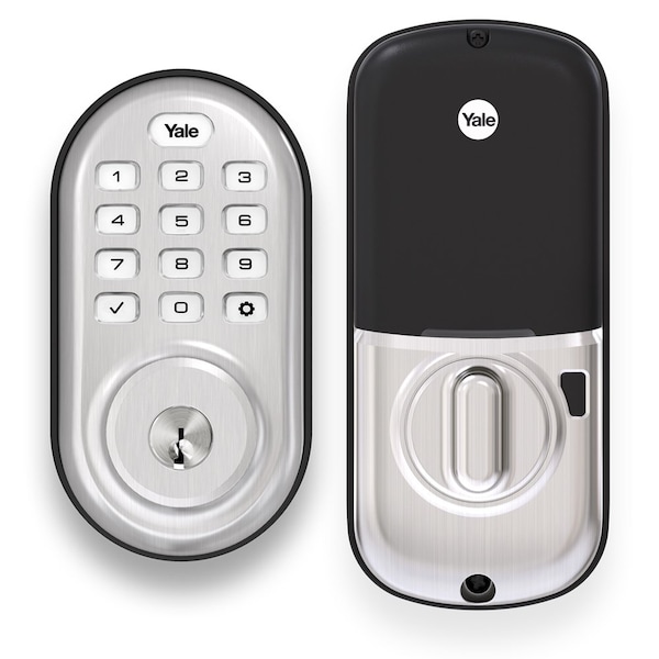 Yale Real Living Assure Lock Push Button Deadbolt with Z-Wave and Kwikset Keyway Satin Nickel Finish - YRD216ZW2619