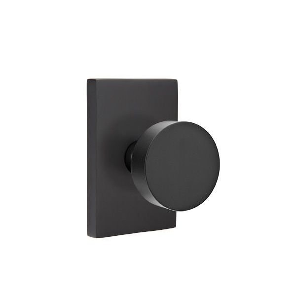 Emtek Round Knob 2-3/8 in Backset Privacy w/Modern Rectangular Rose for 1-1/4 in to 2 in Door Flat Black - 5212ROUUS19