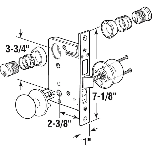 Prime-Line 2-1/2 in. Backset, Entrance Mortise Lockset, Wrought Solid Brass, Left Handed Single Pack - SE 27570