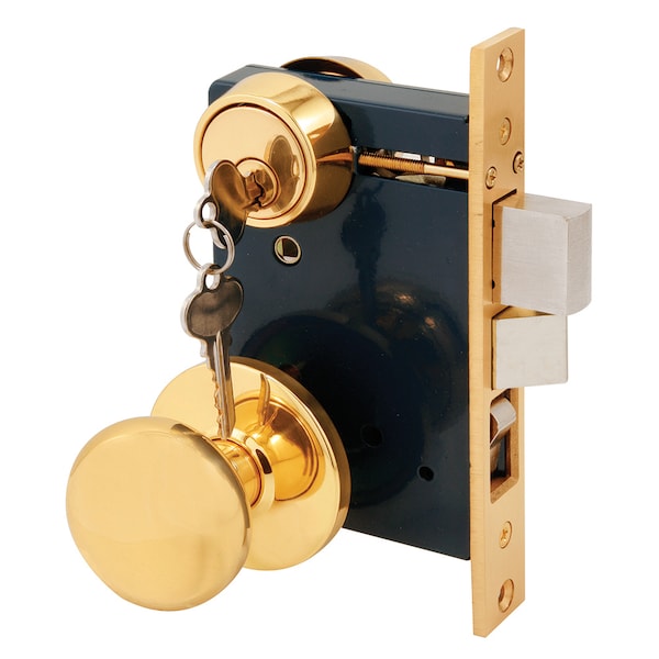 Prime-Line 2-1/2 in. Backset, Entrance Mortise Lockset, Wrought Solid Brass, Left Handed Single Pack - SE 27570