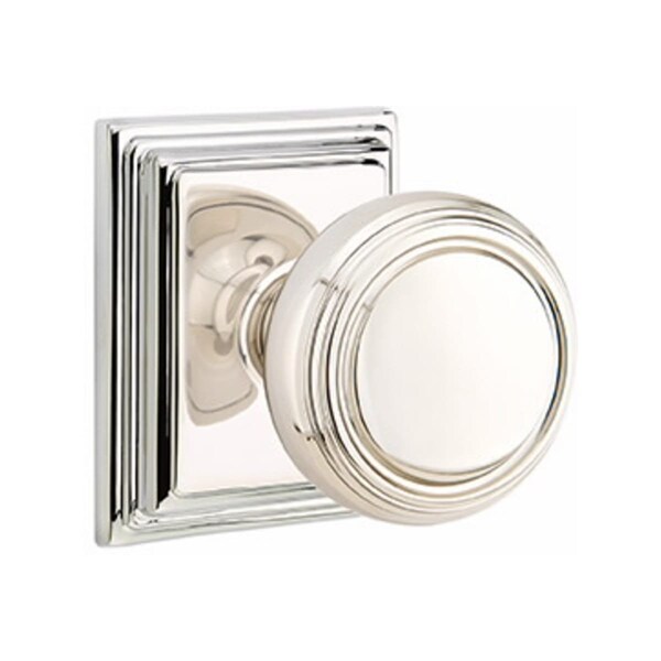 Emtek Norwich Knob 2-3/8 in Backset Passage w/Wilshire Rose for 1-1/4 in to 2 in Door Polished Nickel - 8161NWUS14
