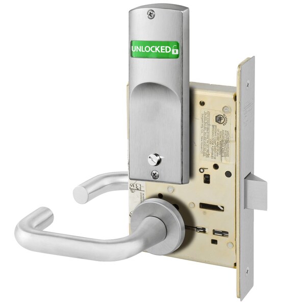 Sargent Grade 1 Bedroom or Bathroom Privacy Mortise Lock, J Lever, LN Rose, Indicator with Text, Visual Sing - V10-8265 LNJ 26D