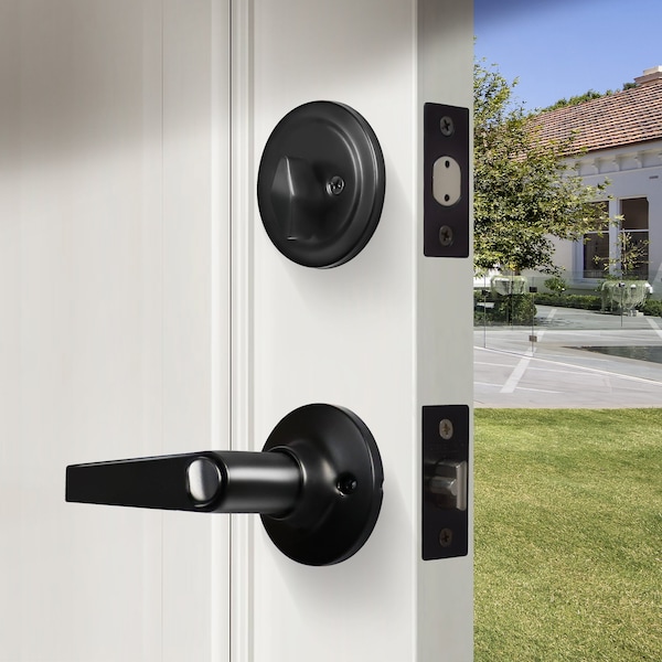 Premier Lock Entry Door Lever Combo Lock Set with Deadbolt Set of 2, Keyed Alike, Matte Black, 2PK - LED07-2