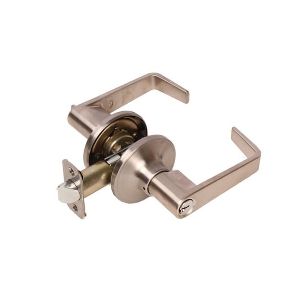 Pamex Calypso Lever with Round Rose Keyed Entry Lockset Grade 3 with KW1 Keyway Satin Nickel Finish - FLU600