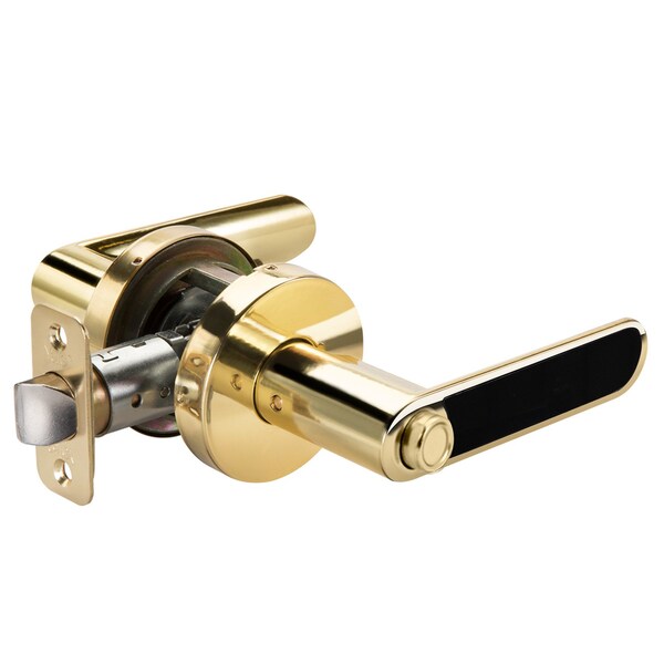Yale Real Living YH Collection Kincaid Lever with Black Inlay and Flat Round Rose Privacy Lock US3 (605) Bright Brass - YR21KCBFR605