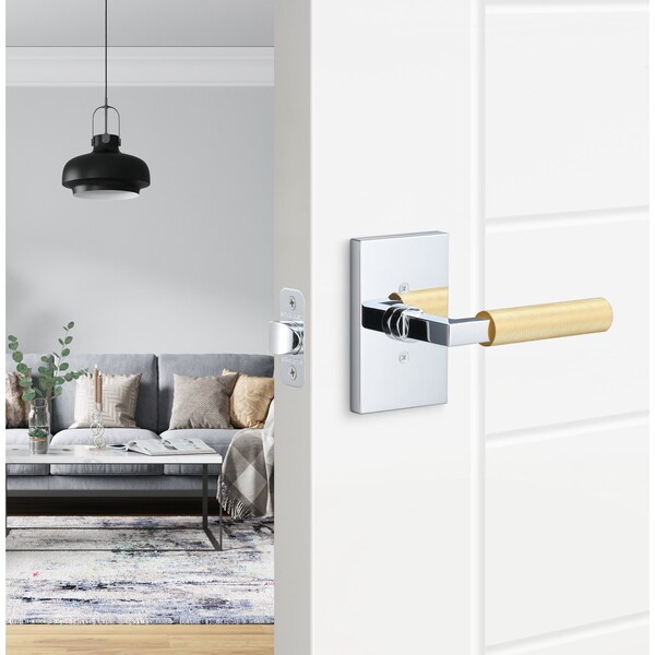 Sure-Loc Hardware Sure-Loc Hardware Levanto Passage Rosette, Polished Chrome, Knurled Grip in Satin Brass - LV101 26 GRIP-KN SB