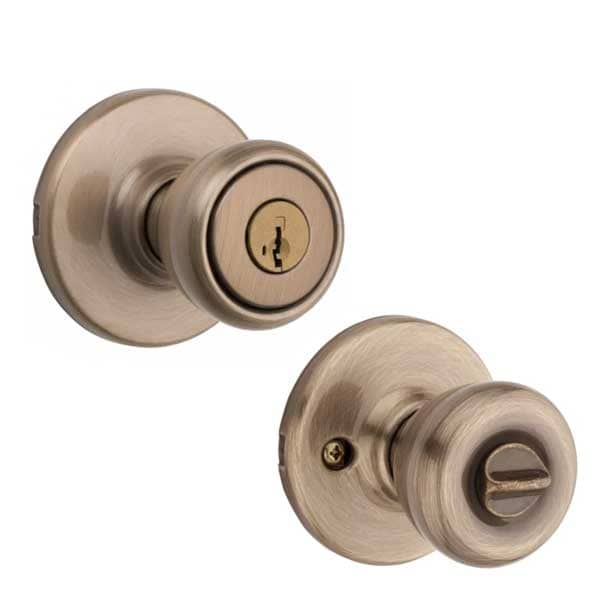 Kwikset Kwikset: Tylo Entry Door Knob with Round Rose / Antique Brass  / with SmartKey Technology - KWS-400T-RDT-SMT-5