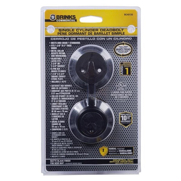 Brinks Commercial Brinks Commercial Matte Black Zinc Single Cylinder Deadbolt - BC40130
