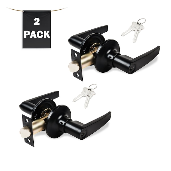 Premier Lock Entry Door Lever Lock Set Set of 2, Keyed Alike, Matte Black, 2PK - LEV11X-2