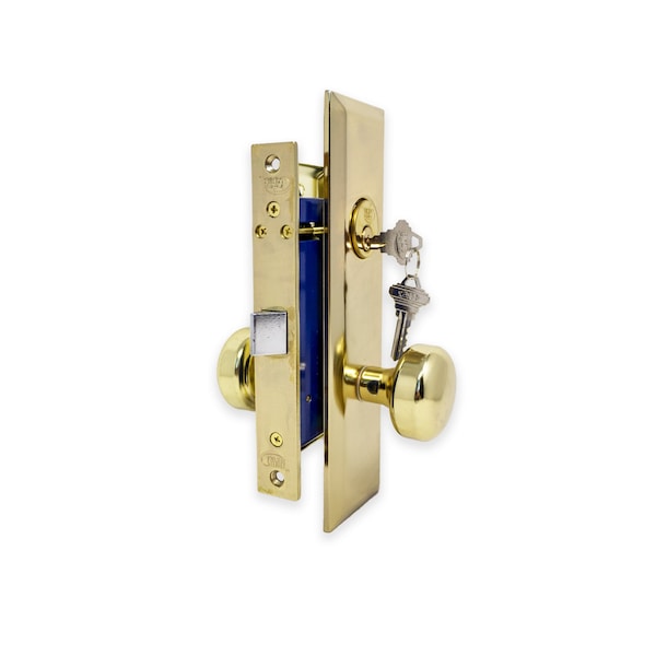 Premier Lock Brass Vestibule Mortise Entry Right Hand Lock Set with 2.5 in. Backset and 2 SC1 Keys - MR01R