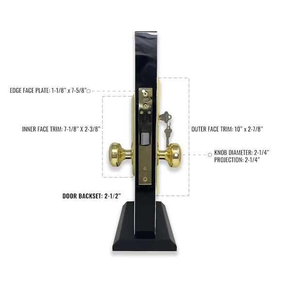 Premier Lock Brass Vestibule Mortise Entry Right Hand Lock Set with 2.5 in. Backset and 2 SC1 Keys - MR01R