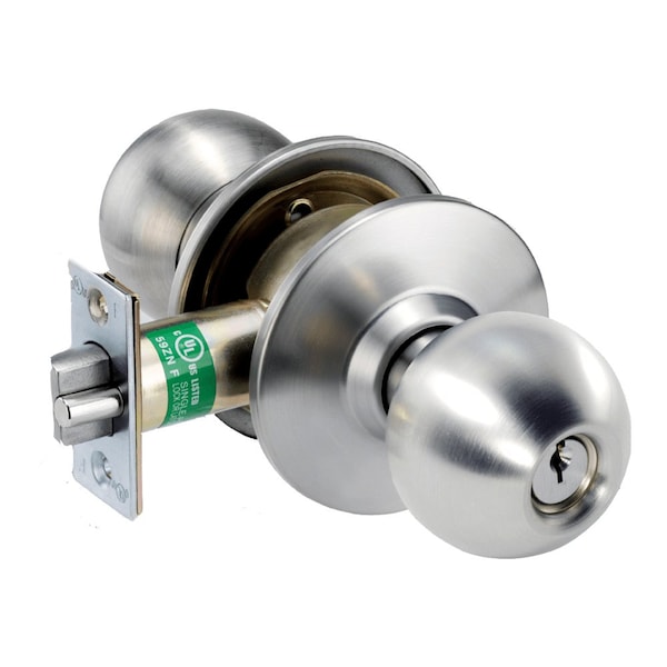 Arrow Lock Grade 1 Asylum Cylindrical Lock, Ball Knob, Conventional Cylinder, Satin Stainless Steel Finish - HK33-BB-630