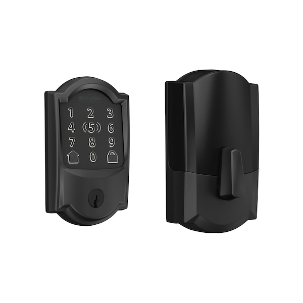 Schlage Residential Camelot Encode Plus Smart Wifi Deadbolt with 12351 Latch and 10116 Strike Matte Black Finish - BE499WBCAM622