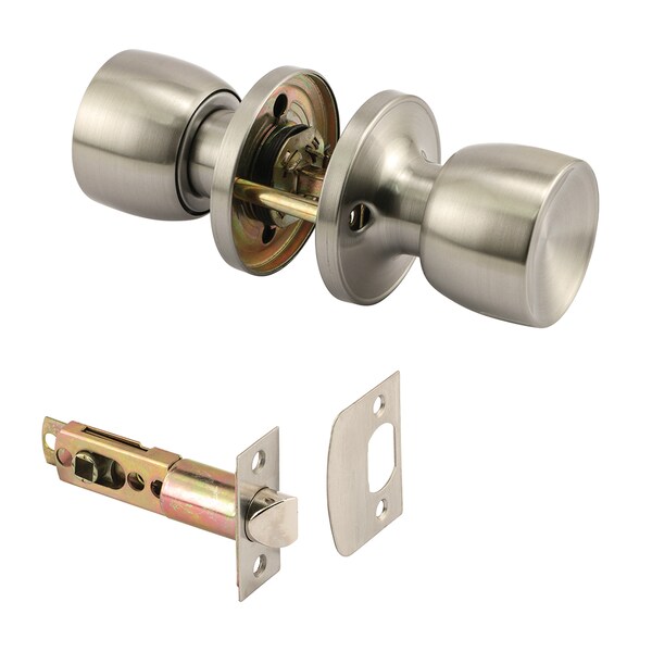 Prime-Line Passage Knob, Fits 2-3/8 in. and 2-3/4 in. Backset, Tulip, Satin 1 Set - MP65026