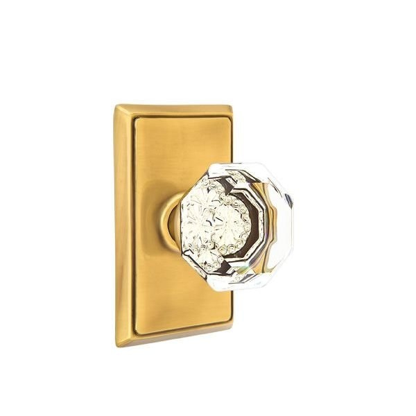 Emtek Old Town Crystal Knob 2-3/8 in Backset Passage w/Rectangular Rose for 1-1/4 in to 2 in Door - 8121OTUS7