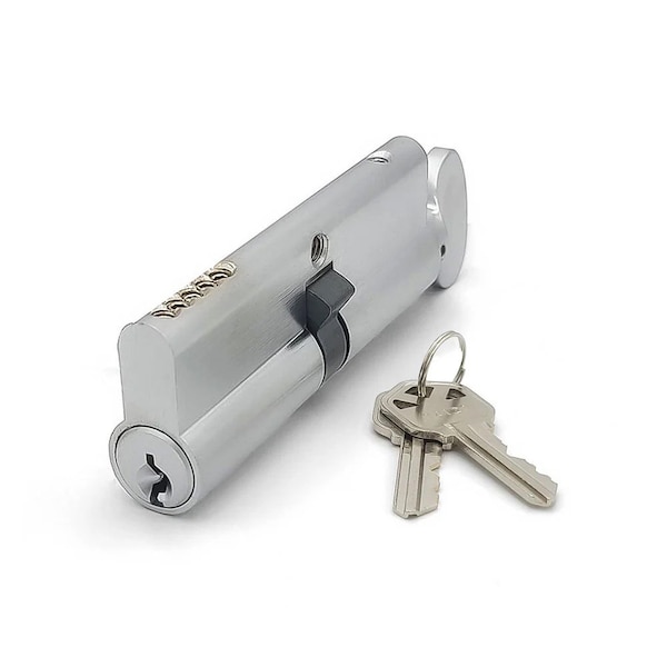 Ecs Hardware Durable Prem Profile Cylinder Single Sided Thumb Turn, 3-1/2in 90mm, Keyed Alike, US26D, Satin Chromium - ECSH-EPCR-90-26D-KW1-KA10