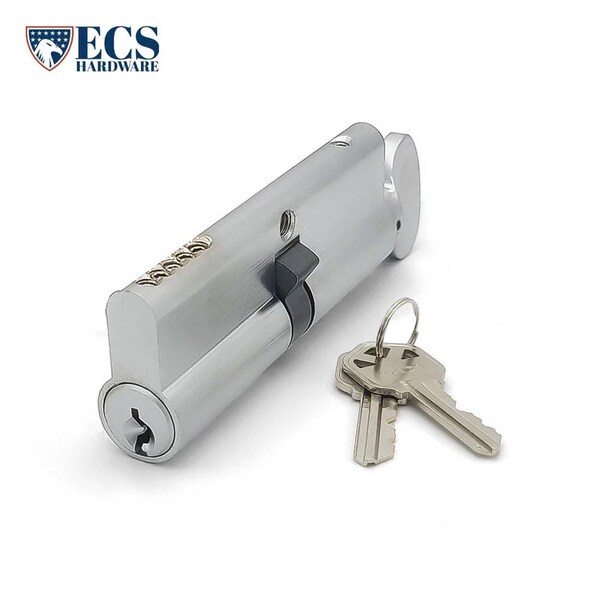 Ecs Hardware Durable Prem Profile Cylinder Single Sided Thumb Turn, 3-1/2in 90mm, Keyed Alike, US26D, Satin Chromium - ECSH-EPCR-90-26D-KW1-KA10