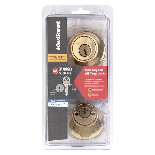Kwikset Kwikset SmartKey Security Polished Brass Metal Double Cylinder Deadbolt - 96650-509