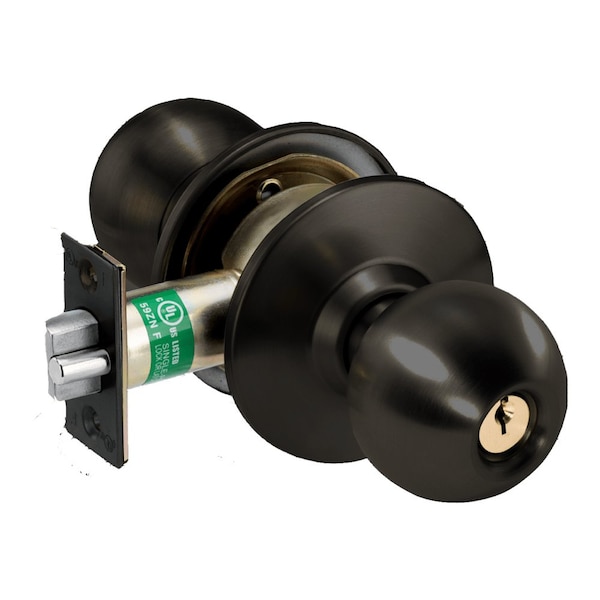 Arrow Lock Grade 1 Turn-Pushbutton Entrance Cylindrical Lock, Ball Knob, Conventional Cylinder, Satin Bronze Cl - HK11-BB-10BP
