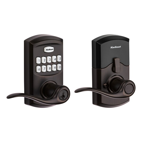 Kwikset Smartcode Keypad Electronic , Tustin Lever SmartKey , 6AL Latch, RCS Strike Venetian Bronze Finish - 917TNL-11PS