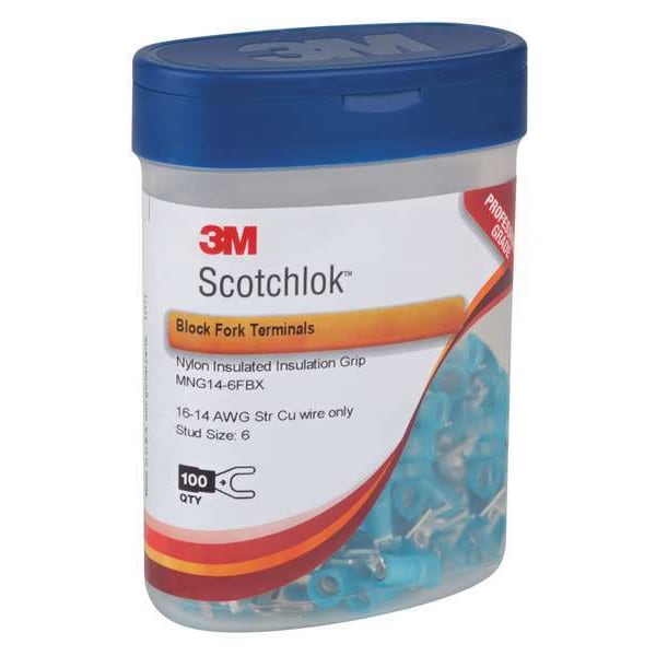3M 16-14 AWG Nylon Block Fork Terminal #6 Stud PK100 - MNG14-6FBX