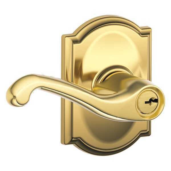 Schlage Bright Brass Entrance Lever Lockset, Flair/Camelot - F51A FLA 505 CAM