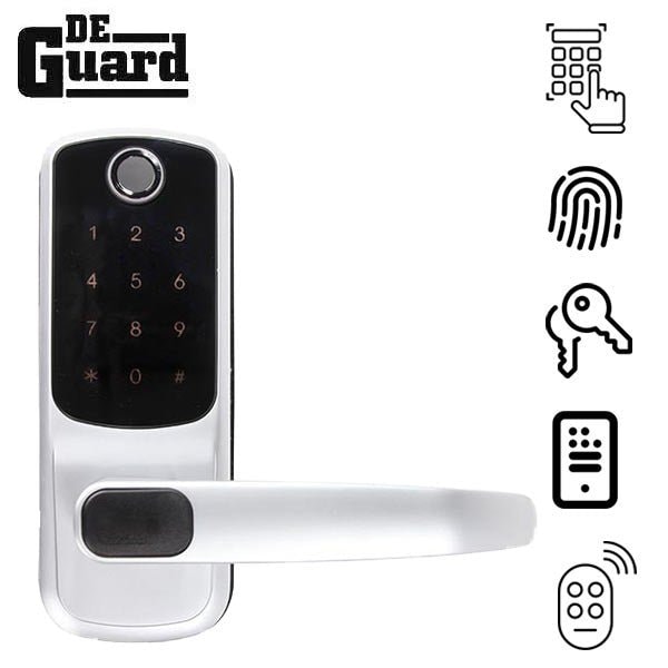 Deguard Premium Electronic Keypad Lever Lock (Satin Silver) w/Phone App and Cards - DEKPL-APP