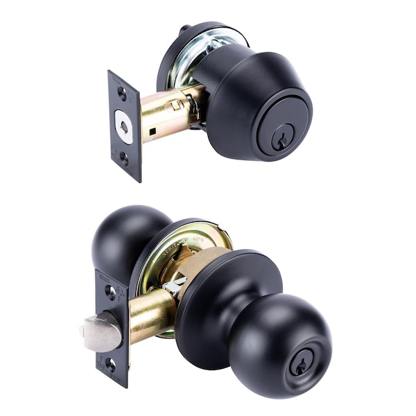 Brinks Commercial Brinks Commercial Matte Black Knob and Deadbolt Set 2 in. - BC40106