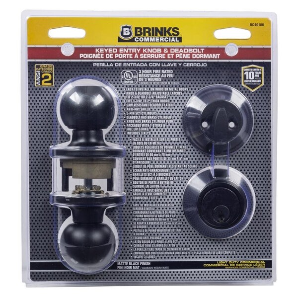 Brinks Commercial Brinks Commercial Matte Black Knob and Deadbolt Set 2 in. - BC40106