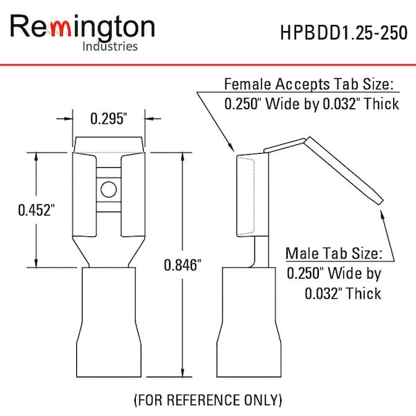 Remington Industries Piggyback Quick Connect Terminals, PVC, 16-22 AWG Wire, Red, 10 Pcs - HPBDD1.25-250-10