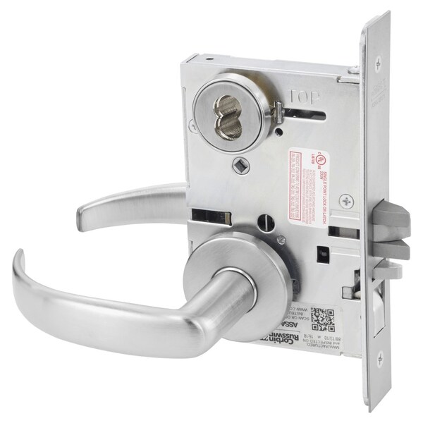 Corbin Russwin Entrance or Office Mortise Lock, PS Lever, A Rose, 7-Pin LFIC Less Core, Satin Chrome - ML2051 PSA 626 CL7