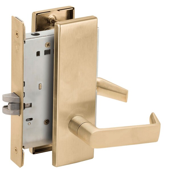 Schlage Grade 1 Passage Latch Mortise Lock, 06 Lever, N Escutcheon, Satin Brass Finish, Field Reversible - L9010 06N 606