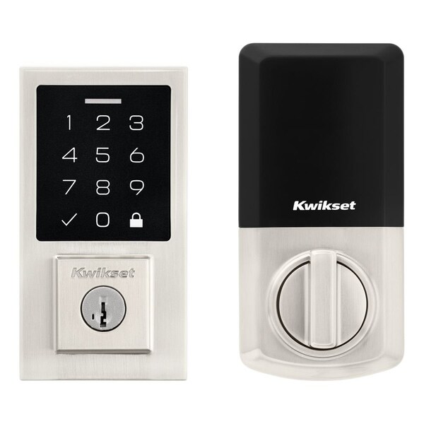 Kwikset Contemporary SmartCode Touchpad Electronic Deadbolt SmartKey Satin Nickel Finish - 9270CNT-15S