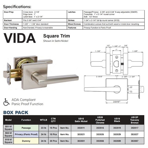 Delaney Hardware Satin Nickel Vida Hall/Closet Door Handle - 353511